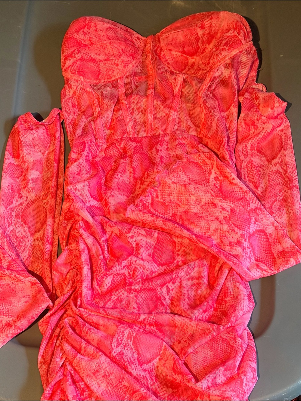 Strapless Pink & Coral Snake-Print Bodycon Dress